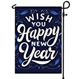 View PAMBO Happy New Year Garden Flags for Outside | Wish You Happy New Year 12x18 Burlap Double Sided Garden Flag - 