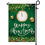 View PAMBO Happy New Year Decorations Garden Flags for Outside, Clock Burlap 12x18 Double Sided Garden Flag - 