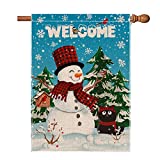 View Hexagram Snowman Welcome Winter Flags 28 x 40 Inch Double Sided Burlap House Flag - 