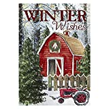 View Morigins Winter Wishes Barn Double Sided Snow Scene House Flag 28x40 Inch - 