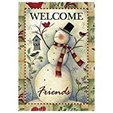 View Morigins Welcome Friends Snowman and Cardinals Decorative Happy Winter House Flag 28x40 inch - 