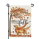 View CROWNED BEAUTY Fall Thanksgiving Dog Garden Flag for Outside Golden Retriever 12x18 Inch - 