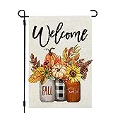View CROWNED BEAUTY Fall Welcome Garden Flag Floral Thankful 12×18 Inch - 