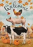View Dyrenson Welcome Fall Farm Rooster Pig Cow Decorative Garden Flag, Autumn Cardinal Pumpkin Maple Leaves Burlap Yard Outside Home Decorations, Thanksgiving Farmhouse Country Outdoor Small Decor 12 x 18 - 