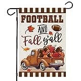 View Welcome Fall Garden Flags for Outside Decorations, FOOTBALL and Fall Y'all Truck with Maple Leaves Small Yard Flag, Harvest Autumn Thanksgiving Seasonal Farmhouse Holiday Outdoor Decor 12x18 Inch Vertical Double Sided - 