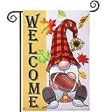 View Welcome Fall Garden Flag, ESTTOP 12.5x18 Inch Vertical Double Sided Buffalo Plaid Gnome Holding Football Yard Flag, Fall Decorations for Home with Maple, Farmhouse Outdoor Fall Decor - 