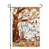 View CROWNED BEAUTY Fall Garden Flag 12x18 Inch Double Sided Burlap for Outside Fall for Jesus Maple Tree Small Seasonal Autumn Yard Decoration CF1142-12 - 