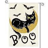 View AVOIN colorlife Halloween Boo Black Cat Garden Flag 12x18 Inch Double Sided Outside, Spooky Rustic Farmhouse Holiday Yard Outdoor Decorative Flag - 