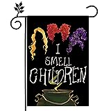 View CROWNED BEAUTY Halloween Garden Flag I Smell Children Sanderson Sisters Double Sided Vertical 12×18 Inch Rustic Black Farmhouse Decor for Seasonal Holiday Yard CF287-12 - 