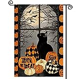 View AVOIN colorlife Halloween Pumpkin Trick or Treat Boo Garden Flag 12 x 18 Inch Double Sided, Black Cat Bat Moon Holiday Yard Outdoor Decorative Flag - 