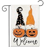 View Wiipenex Welcome Halloween Gnomes Garden Flag Pumpkins for Outside Yard 12 x 18 Inch Double Sided Burlap Jack Pumpkins Yard Flags Spooky Halloween Gnome Outdoor Decor - 