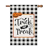 View pinata Halloween Flag Trick or Treat 28 x 40 Double Sided Fall House Flags Large Garden Autumn Pumpkin Burlap Outdoor Banner Black White Buffalo Plaid Check Decoration Seasonal Holiday Outside Sign - 