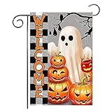 View Welcome Garden Flags 12x18 Double Sided for Outside, Halloween Yard Flags for Outdoor Decor, Pumpkin Spooky Garden Flag Porch Decorations - 
