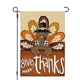 View CROWNED BEAUTY Fall Thanksgiving Garden Flag 12x18 Inch Double Sided for Outside Burlap Give Thanks Turkey Seasonal Autumn Yard Decoration CF1019-12 - 