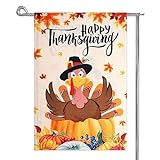 View Thanksgiving Garden Flag, 12x18in Burlap Fall Double Sided Decorative Turkey Flag Pumpkin Turkey Maple Leaf Happy Thanksgiving Flags for Yard Outside Thanksgiving Decoration - 