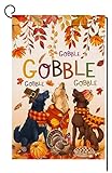 View BLKWHT Fall Thanksgiving Garden Flag 12x18 Vertical Double Sided Dog Turkey Pumpkin Leaves Autumn Holiday Outside Decorations Burlap Yard Flag BW511 - 