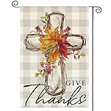 View AVOIN colorlife Give Thanks Thanksgiving Garden Flag 12x18 Inch Double Sided Outside, Bless Harvest Holiday Yard Outdoor Decorative Flag - 