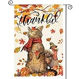 View AVOIN colorlife Thanksgiving Cat Turkey Garden Flag 12x18 Inch Double Sided, Fall Thankful Harvest Holiday Yard Outdoor Decorative Flag - 