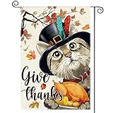 View AVOIN colorlife Give Thanks Cat Garden Flag 12x18 Inch Double Sided, Thanksgiving Turkey Harvest Holiday Yard Outdoor Decorative Flag - 