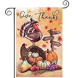 View Give Thanks Thanksgiving Garden Flag, hogardeck 12.5x18 Inch Vertical Double Sided Turkey & Pumpkin Yard Flag, Thanksgiving Decorations for Outdoor with Fruits, Farmhouse Rustic Fall Decor - 