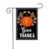 View Give Thanks Pumpkin Garden Flag - Welcome Autumn Thanksgiving Fall 12”W x 18"H Doule Sided Garden Yard Flag Decorations - Happy Turkey Day - 