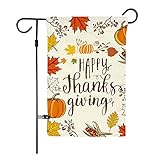 View GOAUS Happy Thanksgiving Garden Flag,Fall Maple Leaf Leaves Pumpkin Farm Harvest,Double Sided Burlap Decorative House Flags for Home Lawn Yard Indoor Outdoor Decor,12 x 18 Inch - 