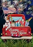 View Selmad Home Decorative Happy New Year Christmas Red Truck Garden Flag Dog Fireworks, Winter Outside USA Celebration 2024 Holiday House Yard Decorations, Patriotic Outdoor Small Flag Double Sided 12x18 - 