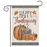 View Happy Thanksgiving Fall Garden Flags for Outdoor,12x18 Double Sided,Harvest Buffalo Plaid Pumpkins Yard Flags,Small Thanksgiving Day Garden Decor for Autumn Outside Porch Lawn Holiday - 
