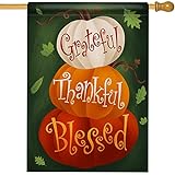 View Hzppyz Thanksgiving Grateful Thankful Blessed House Flag Double Sided, Fall White Pumpkin Maple Leaves Decorative Garden Yard Outdoor Large Decor, Autumn Farmhouse Burlap Home Outside Decoration 28x40 - 