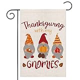 View LARMOY Thanksgiving Garden Flags for Outside,Fall Thankful Gnomes with Pumpkins Yard Flags,Small Seasonal Garden Decor for Rustic Farmhouse Lawn Outdoor Outside,12x18 Inch Double Sided - 