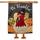 View Colorful Turkey Thanksgiving Applique House Flag Be Thankful Embroidered 28"x40" - 