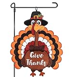 View Thanksgiving Garden Flag Outdoor Decorations for Outside Double-Sided Printed, Large Fall Turkey Winter Autumn Yard Flags House Banner Yard Sign Seasonal Decoration - 