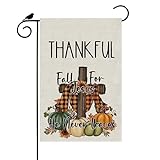 View ZAEW Fall Thanksgiving Thank Ful Garden Flag Pumpkin Jesus Christian Cross Burlap Small Outside Autumn Yard Holiday 12x18 Inch Vertical Double Sided Outdoor Farmhouse Decoration - 