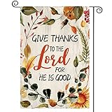 View AVOIN colorlife Give Thanks to The Lord For He Is Good Garden Flag 12 x 18 Inch Double Sided, Fall Thanksgiving Harvest Holiday Yard Outdoor Decorative Flag - 