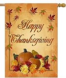 View Pickako Thanksgiving Harvest Autumn Fall Pumpkin Maple Leaves Yellow House Flag 28 x 40 Inch, Double Sided Large Garden Yard Welcome Flags Banners for Home Lawn Patio Outdoor Decor - 