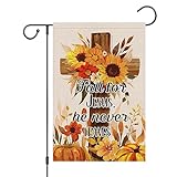 View Wodison Fall Garden Flag 12x18 Double Sided Vertical Burlap, Religious Fall For Jesus He Never Leaves Cross Garden Flag Autumn Thanksgiving Holiday Farmhouse Yard Outdoor Decor - 