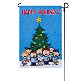 View  Peanuts Christmas Happy Holidays 12" x 18" Flag Choir Caroling  - 