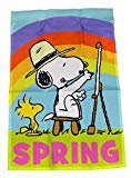 View PEANUTS SNOOPY SPRING DRAWING ON EASEL WITH RAINBOW~MINI FLAG 12x18 - 