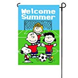 View Summer Peanuts Welcome Summer Garden Flag 12" x 18" SOCCER Snoopy Charlie Brown - 