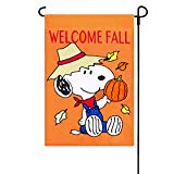 View Fall Peanuts Welcome Fall Embroidered / Applique Garden Flag 12" x 18" - 