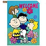 View Spring Peanuts Welcome House Flag 28" x 40" Charlie Brown Snoopy Lucy - 