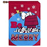 View Peanuts Snoopy & Woodstock .... Be MERRY ..... Xmas House Flag (28"W X 40"L) - 