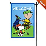 View PEANUTS WELCOME WITH GOLF Garden Flag 12" x 18" Charlie Brown Snoopy - 