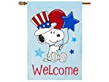 View PEANUTS SNOOPY PATRIOTIC WELCOME FLAG~APPLIQUE~SIZE 28x40~BALLOONS - 