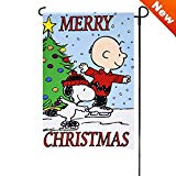 View  Peanuts Merry Christmas Garden Flag 12" x 18" Snoopy Charlie Brown - 