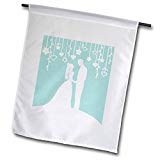 View Classy Bride and Groom White Silhouettes on Mint Pastel Blue Garden Flag, 12 by 18-Inch - 