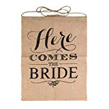 View Here Comes The Bride Sign Burlap Banner Wedding Flag Rustic Ceremony Flower Children 15 x 21 Inches - 