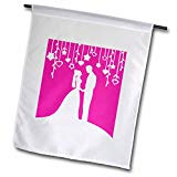 View tylish Bride and Groom White Silhouettes on Hot Pink-Wedding-Bachelorette Engagement-Engaged Garden Flag, 12 by 18-Inch - 