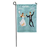 View st Married Funny Couple Bride and Groom Jumping flag 12x18" - 