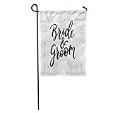 View  Bride and Groom Lettering Black White Modern Phrase Text Bridal Home Yard House Decor Barnner Outdoor Stand 12x18 Inches Flag - 